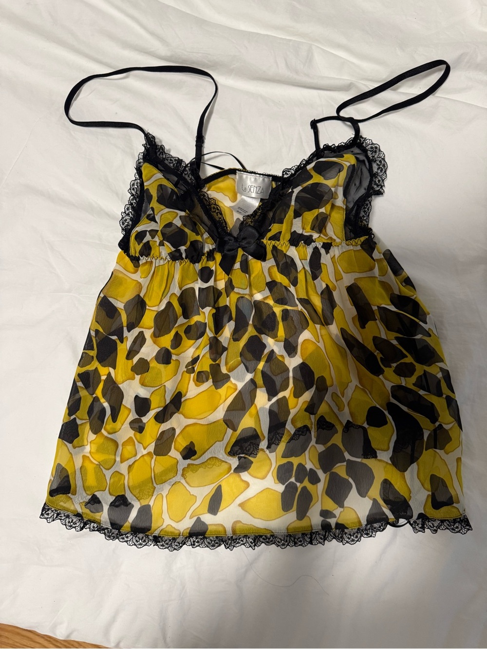 La Senza Yellow and Black Silk Sheer Cami Lace